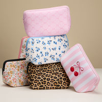 Top Zipper Cosmetic PoucChic Pink Bow Stripe Neoprene Pouchhes-Neoprene