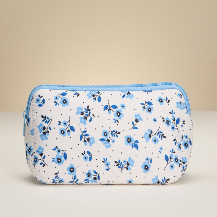 Blue Neoprene Floral Pouch