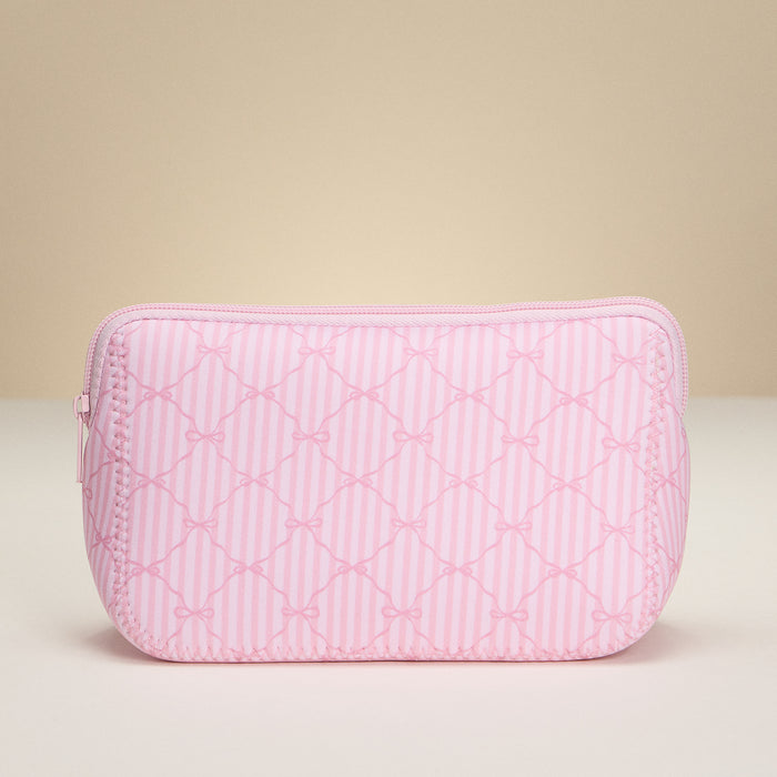 Pink Bow Stripe Neoprene Pouch