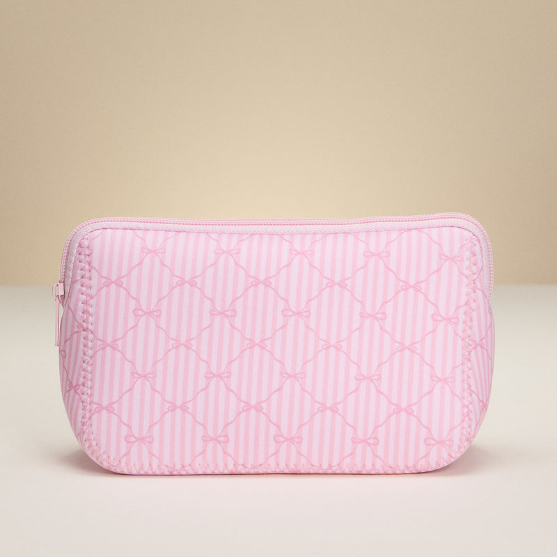 Pink Bow Stripe Neoprene Pouch