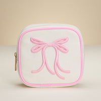 Elegant Canvas Bow Pouch with Pink Trim