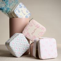 Blue Floral with Pink Bow Jewelry Box - Travel Size