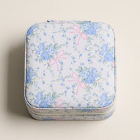 Blue Floral with Pink Bow Jewelry Box - Travel Size