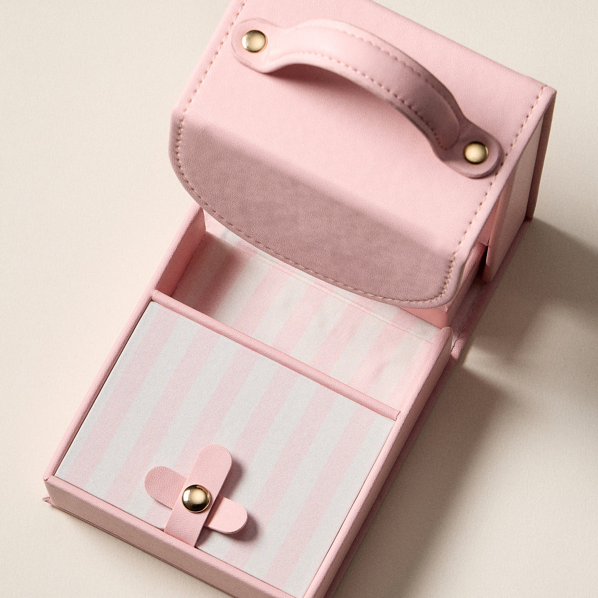 Pink Travel Jewelry Organizer Case – Compact Jewelry Box with Mirror, Ring Rolls, Earring Holder & Snap Closure