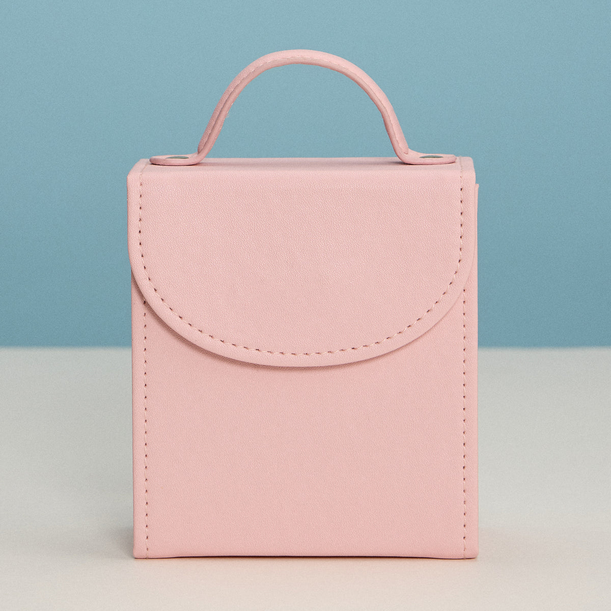 Pink Travel Jewelry Organizer Case – Compact Jewelry Box with Ring Rolls, Earring Holder & Snap Closure