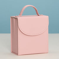 Pink Travel Jewelry Organizer Case – Compact Jewelry Box with Mirror, Ring Rolls, Earring Holder & Snap Closure