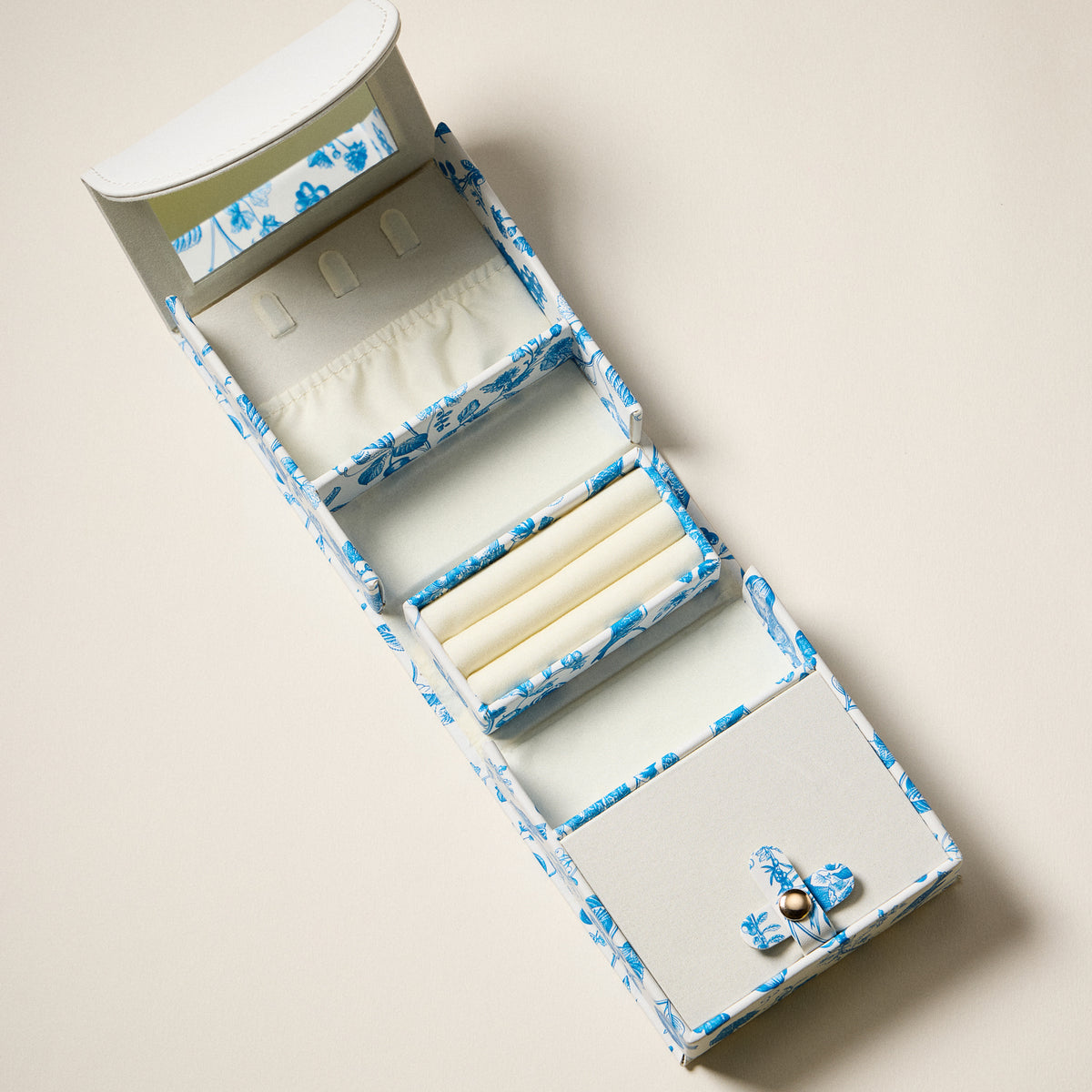Blue & White Regency-Inspired Jewelry Organizer – English Toile Travel Jewelry Case with Handle
