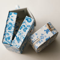 Blue Vintage Floral Foldable Travel Jewelry Box with Mirror