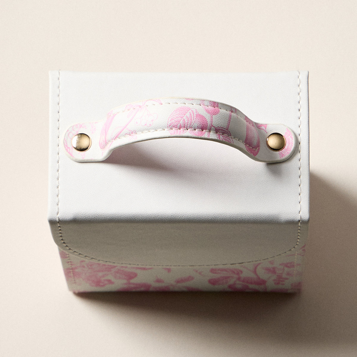 Pink Regency-Inspired Jewelry Organizer – English Floral Toile Travel Jewelry Case with Handle