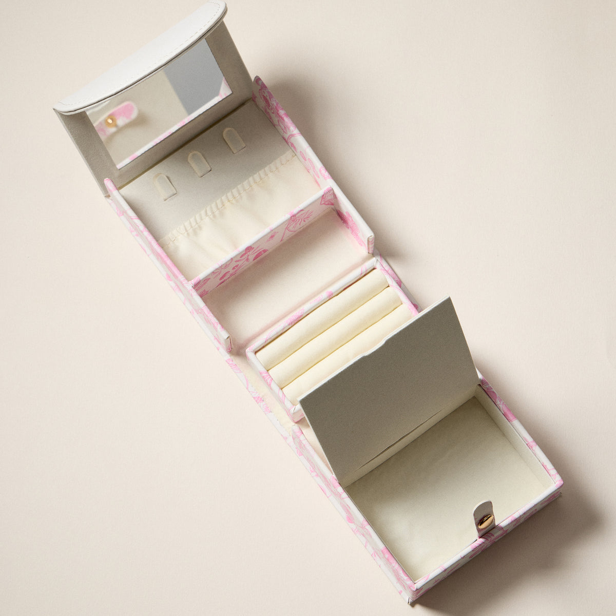 Pink Regency-Inspired Jewelry Organizer – English Floral Toile Travel Jewelry Case with Handle