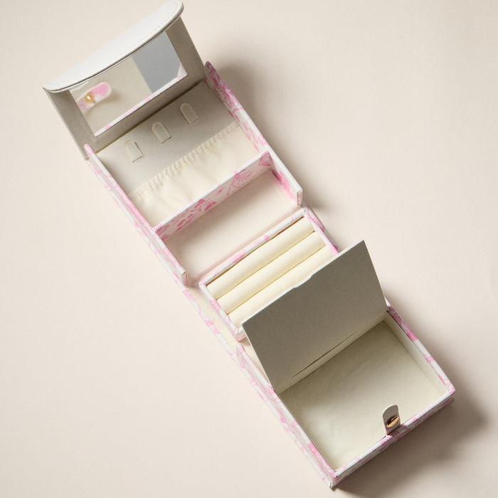 Pink Vintage Floral Foldable Travel Jewelry Box with Mirror