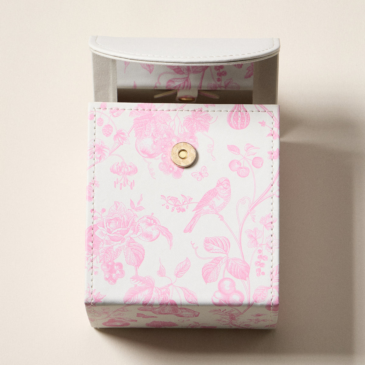 Pink Regency-Inspired Jewelry Organizer – English Floral Toile Travel Jewelry Case with Handle