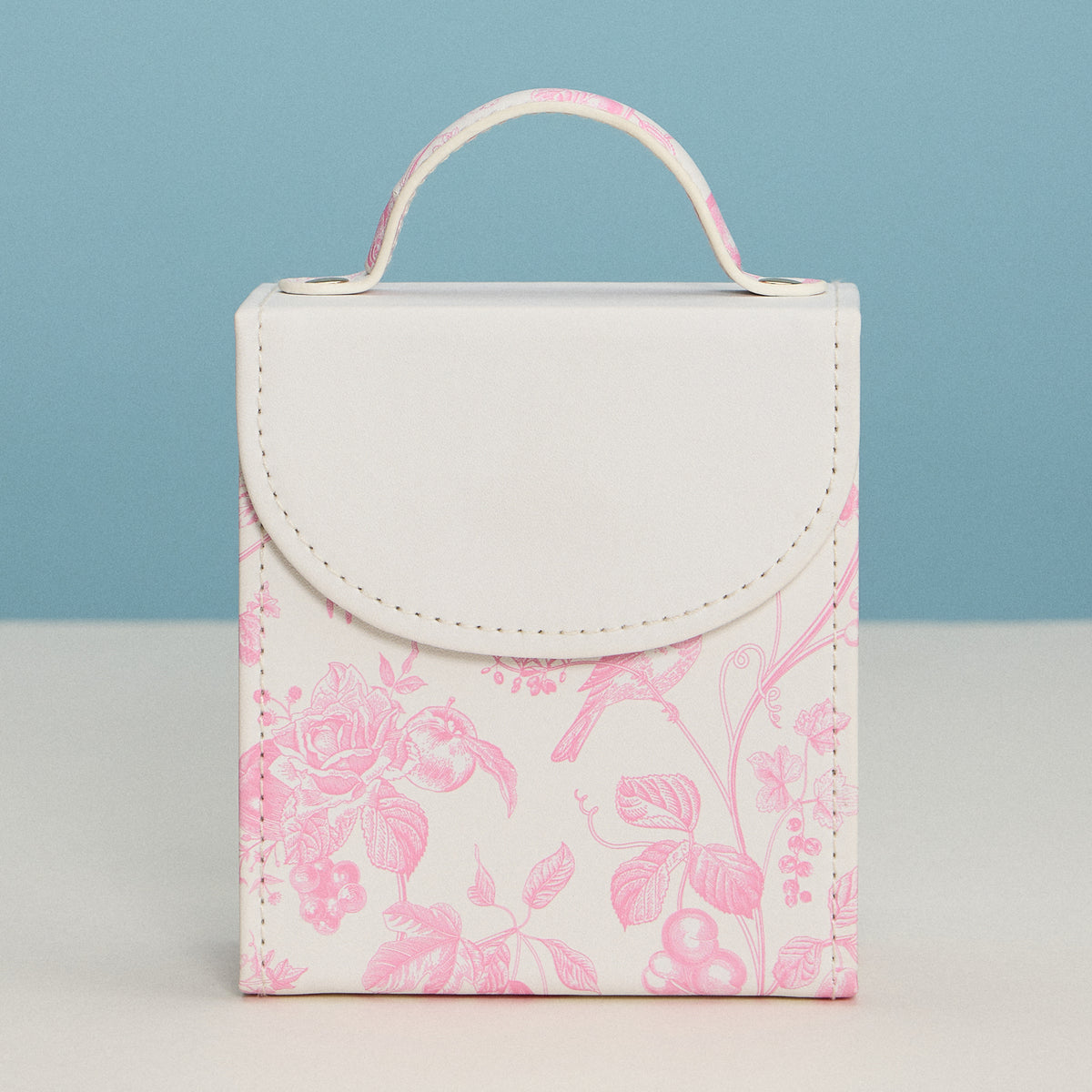 Pink Regency-Inspired Jewelry Organizer – English Floral Toile Travel Jewelry Case with Handle