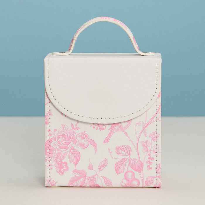 Pink Vintage Floral Foldable Travel Jewelry Box with Mirror