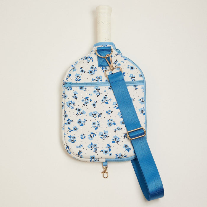 Blue Floral Neoprene Pickleball Paddle Bag