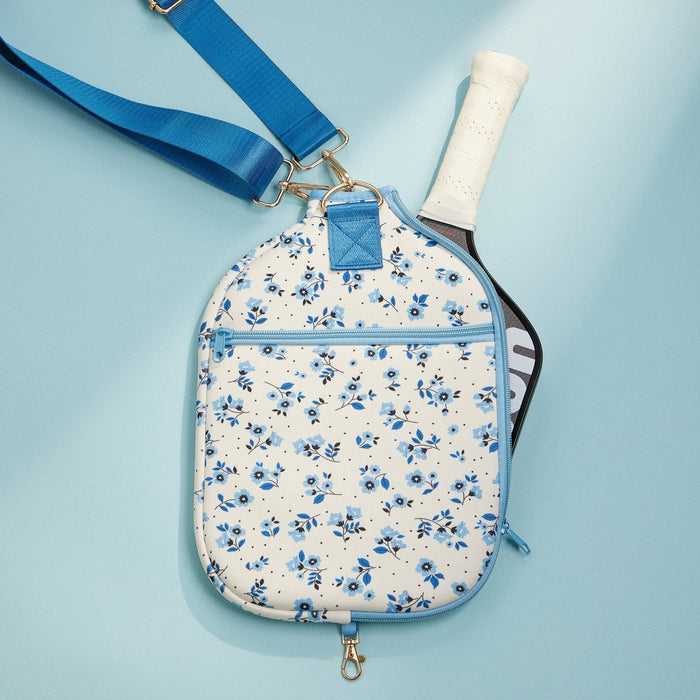 Blue Floral Neoprene Pickleball Paddle Bag