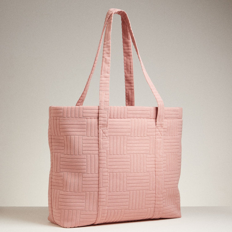 Luxe Terry Irregular Grid Pattern Tote Bag - Beach Bag