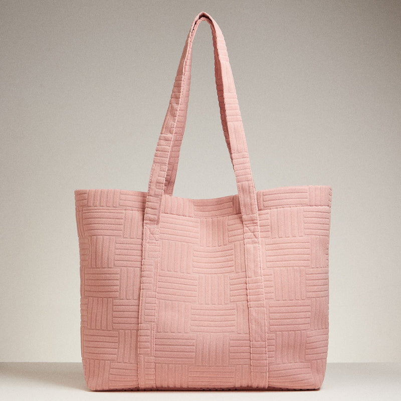 Luxe Terry Irregular Grid Pattern Tote Bag - Beach Bag