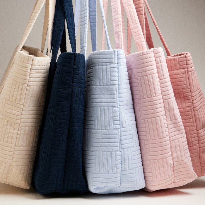 Luxe Terry Irregular Grid Pattern Tote Bag - Beach Bag