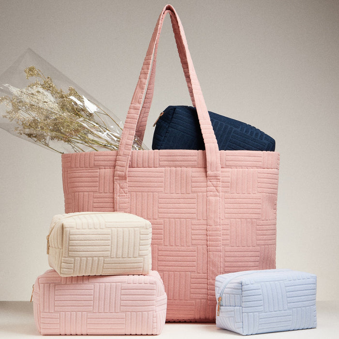 Luxe Terry Irregular Grid Pattern Tote Bag - Beach Bag