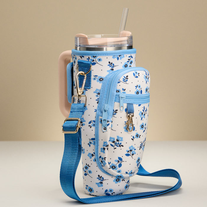 Blue Floral Neoprene Tumbler Carrier