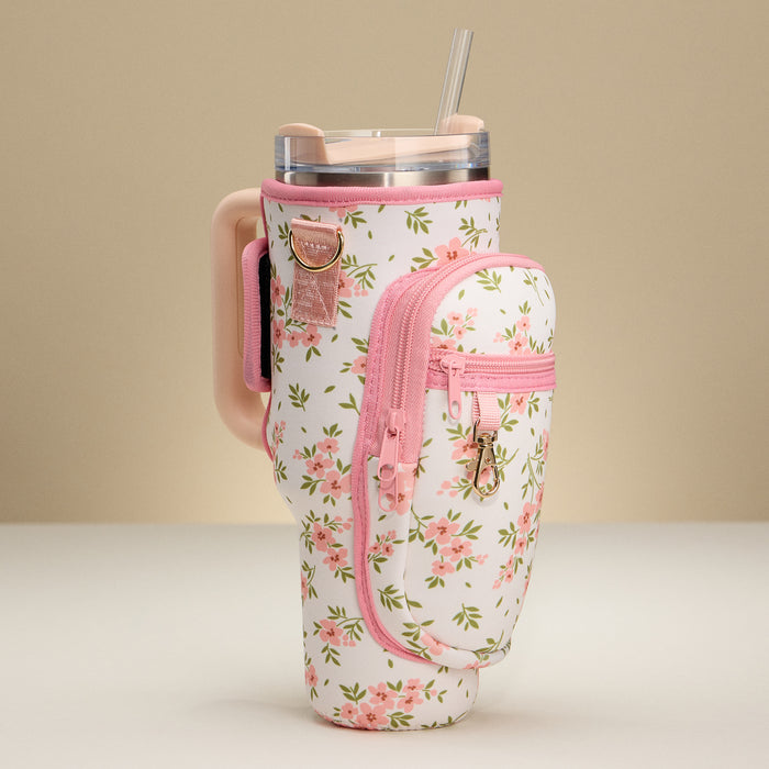 Pink Floral Neoprene Tumbler Carrier