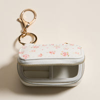 Pink Floral Travel Jewelry Case Keychain – Mini Zipper Organizer with Ring Holder