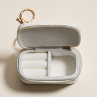 Pink Floral Travel Jewelry Case Keychain – Mini Zipper Organizer with Ring Holder