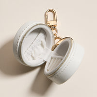 Mini Round Jewelry Travel Case with Keychain – White & Pink Bow Design