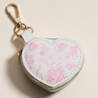 Heart-Shaped Jewelry Travel Case with Keychain – White & Pink Floral Print