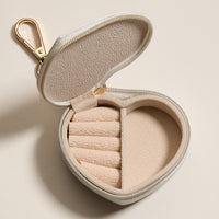 Heart-Shaped Jewelry Travel Case with Keychain – Pink Bow Stripe Design