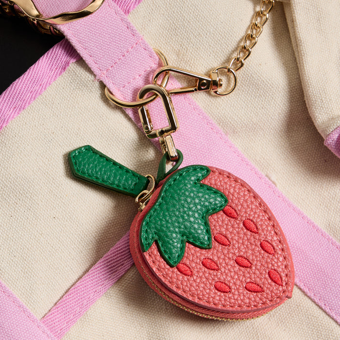 Strawberry Leather Pouch Keychain
