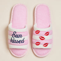 Sun Kissed Embroidered Cozy Pink Slide Slippers