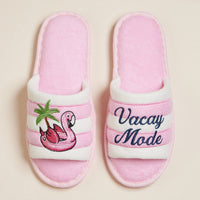 Vacay Mode Flamingo Embroidered Cozy Slide Slippers