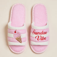 Sundae Vibe Ice Cream Embroidered Cozy Slide Slippers