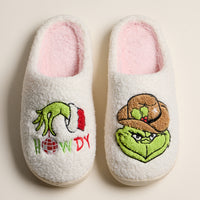 Fuzzy Holiday Slippers with Green Monster Embroidery