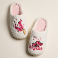 Fuzzy Slippers with Pink Pony Club and Boot Embroidery