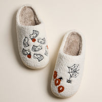 Fuzzy Halloween Slippers with Ghosts and Spider Web