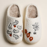 Fuzzy Halloween Slippers with Ghosts and Spider Web