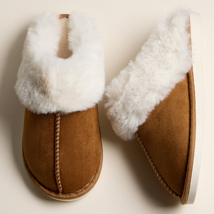 Faux Fur Lined Suede-Style Fuzzy Slippers
