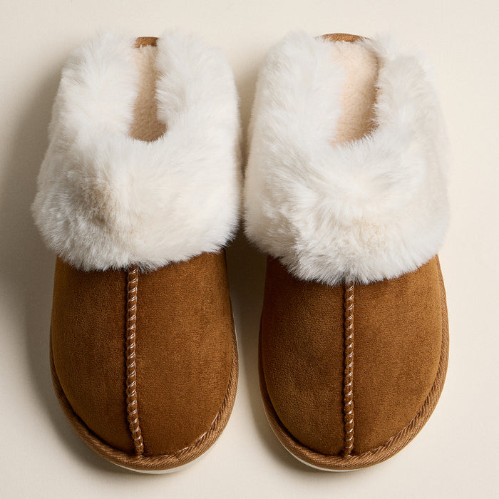 Faux Fur Lined Suede-Style Fuzzy Slippers