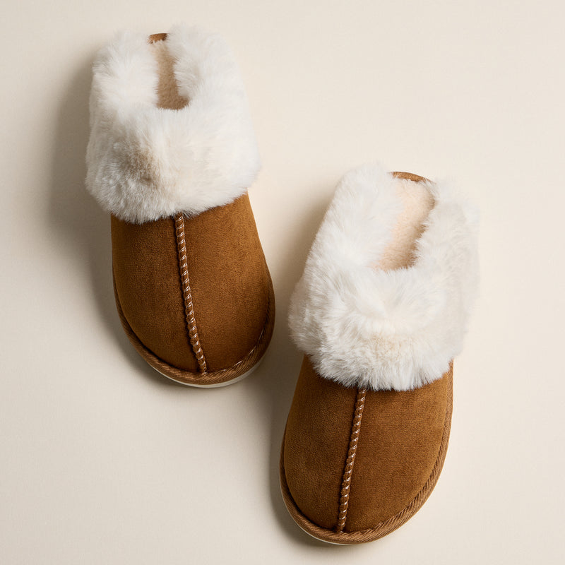 Faux Fur Lined Suede-Style Fuzzy Slippers