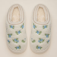 Fleece-Lined Floral Slippers with Embroidered Detail