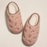 Floral Sherpa Slide Slippers | Cozy Home Slippers