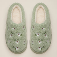 Fleece-Lined Floral Slippers with Embroidered Detail