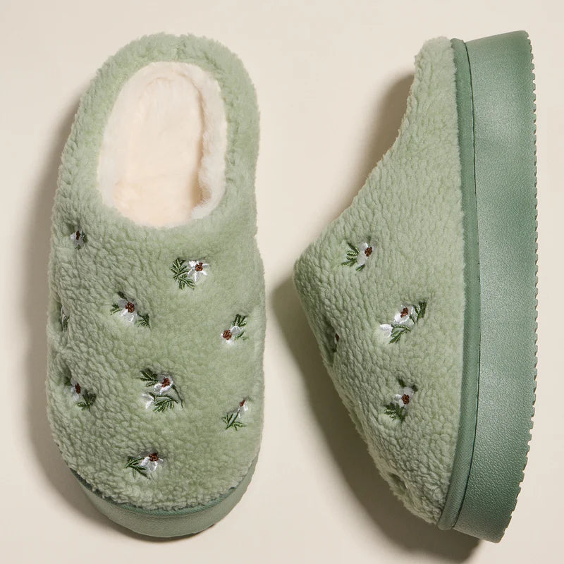 Floral Sherpa Slide Slippers | Cozy Home Slippers