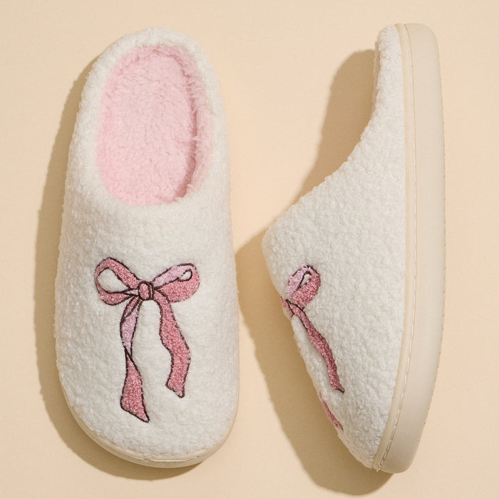 Fuzzy Bow Slippers with Pink Lining