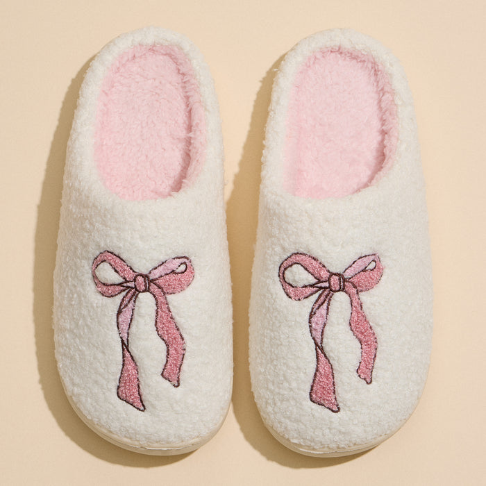 Fuzzy Bow Slippers with Pink Lining