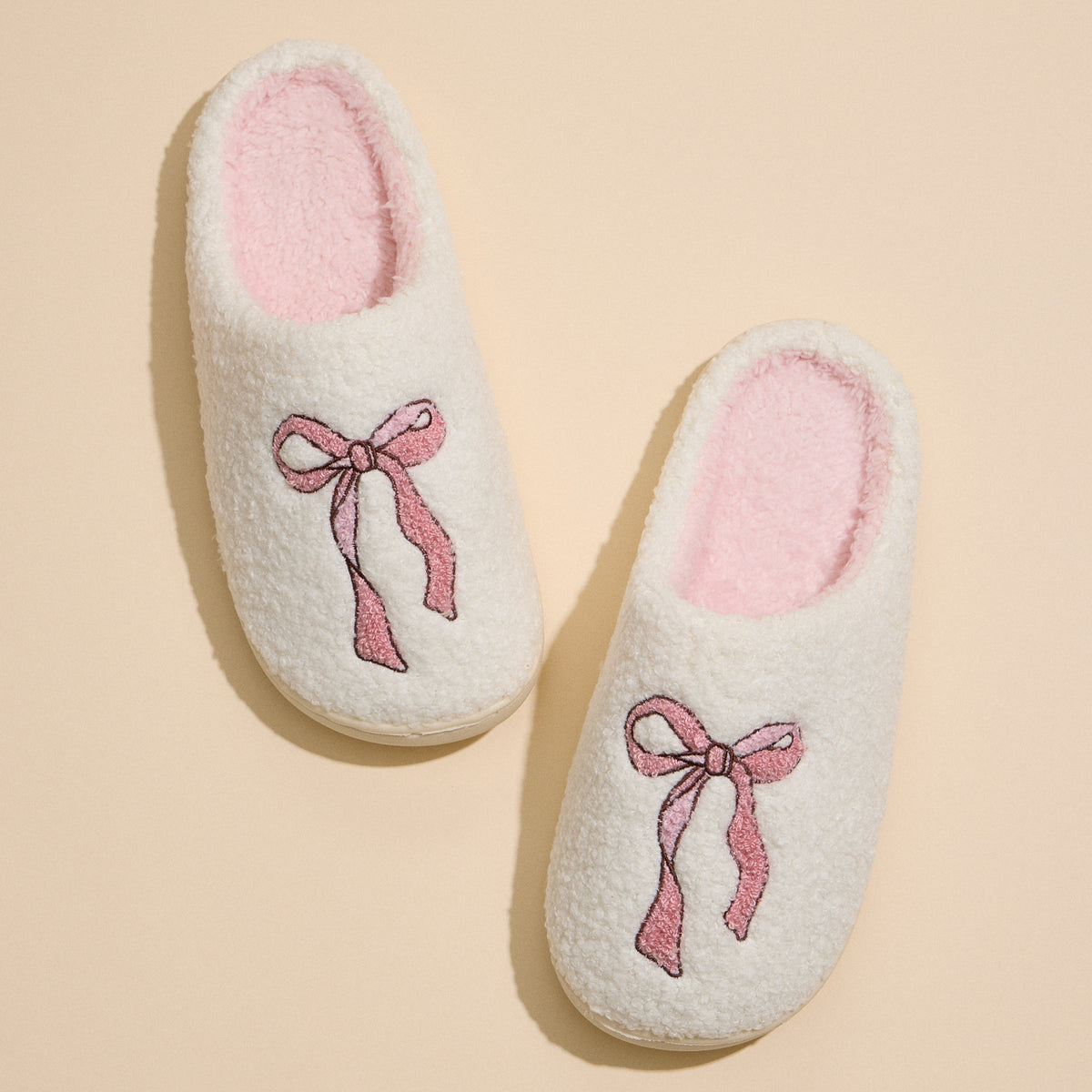 Fuzzy Bow Slippers with Pink Lining