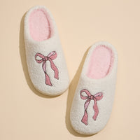 Fuzzy Bow Slippers with Pink Lining